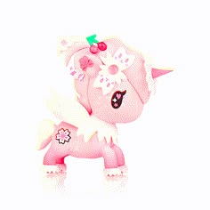 a pink pony toy with flowers on it's head and tail, standing in front of a white background