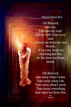 an image of a person holding a candle in their hand with the words hazat rumi r a on it