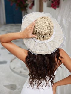 This Summer Chic hat is the perfect accessory for your next picnic or beach vacation. Made with ruffled lace details and a weaved design, it adds a touch of elegance to any summer outfit. Protect yourself from the sun while looking chic and stylish. Color : Apricot Details : Contrast Lace Material : Straw Product Technique : Hollow Out Size Crown Length Width one-size 58 40 40 White Straw Crochet Hat For Beach, Bohemian Crochet Hat With Crochet Trim For Beach, Casual Summer Hats With Crochet Trim, Casual Summer Hat With Crochet Trim, Adjustable Summer Hat With Crochet Trim, Summer Beach Crochet Hat With Crochet Trim, Summer Hats With Crochet Trim And Adjustable Fit, Beach Crochet Hat With Ruffles, Summer Adjustable Crochet Hat With Crochet Trim