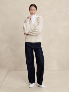 Ribbed Johnny Collar Sweater | Banana Republic Factory Johnny Collar, Arm Cuffs, Fashion District, Suits And Jackets, Arm Cuff, Over Sized, Collar Sweater, Early Fall, Office Outfits