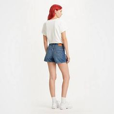 Levi's High Rise Casual Jean Shorts, Retro High Waist Relaxed Fit Jean Shorts, Levi's Jean Shorts In Medium Wash For Summer, Levi's Relaxed Fit Jean Shorts For Summer, Trendy Levi's Medium Wash Shorts, Retro Short Relaxed Fit Jeans, Retro High Waist Relaxed Fit Bottoms, Retro High Waist Relaxed Bottoms, Retro High-waist Relaxed Fit Bottoms