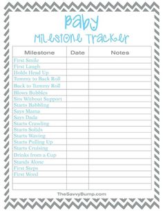 a printable baby shower tracker with the words,'baby milestone tracker'on it