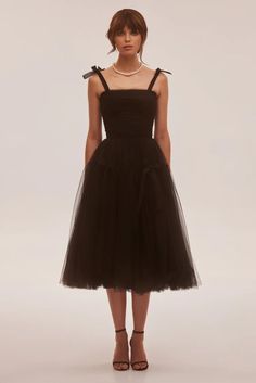 Adorable midi tie-strap black tulle dress ➤➤ Milla Dresses - USA, Worldwide delivery Puffy Black Prom Dress, Prom Dresses Sweetheart Neckline, Tulle Dresses With Bow, Summer Evening Dress With Tulle Skirt, Chic Tulle Dress With Spaghetti Straps, Black Dress With Bow In The Back, Summer Evening Dress With Tulle Skirt For Gala, Summer Gala Evening Dress With Tulle Skirt, Party Midi Dress With Bow Straps