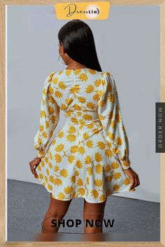 Leaves Print V Neck Long Sleeve Plus Size Dresses Dress Deep V Neck, Birthday Dress Women, Leaves Print Dresses, Mini A, Office Dresses For Women, Perfect Summer Outfit, Affordable Dresses, Womens Cocktail Dresses, Sweet Dress