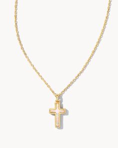 Cross Gold Pendant Necklace in White Kyocera Opal image number 0 | Jewelry Accessories Cross Gold, Preppy Jewelry, Gold Cross Pendant, Jewelry Accessories Ideas, Jewelry Essentials, Jewelry Lookbook, Birthday List, Birthday Wishlist, Kendra Scott Jewelry