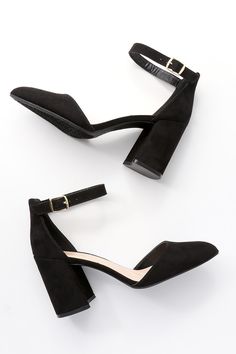 Show off your wild side with the Lulus Ellarose Black Suede Ankle Strap Heels! Soft, vegan suede shapes an almond toe upper, sturdy heel cup, and adjustable ankle strap with gold buckle. 3. 5" wrapped block heel. Lightly cushioned insole. Felted rubber sole has nonskid markings. All vegan friendly, man made materials. Imported. Lulus | Ellarose Black Suede Ankle Strap Heels | Size 5 | Vegan Friendly.