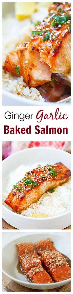 grilled salmon and baked salmon on white plates