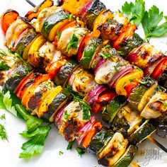 the skewers are filled with colorful vegetables