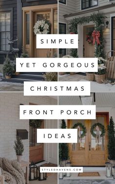 Planning your Christmas decor and looking for beautiful outdoor Christmas decorations you can recreate yourself? These *jaw-droppingly good* Christmas porches are a MUST-SEE: so many simple modern Christmas decor ideas to try yourself for the perfect Christmas front porch! (This beautiful Christmas porch decor is all super classy & elegant and mostly neutral) Neutral Christmas Porch Decor, Long Front Porch Christmas Decor, Classic Simple Christmas Decor, Outdoor Christmas Decorations Front Door, Outdoor Rustic Christmas Decorations, Minimalist Christmas Outdoor Decor, Christmas Front Of House, Front Stoop Christmas Decor Ideas, Farmhouse Front Door Christmas Decor