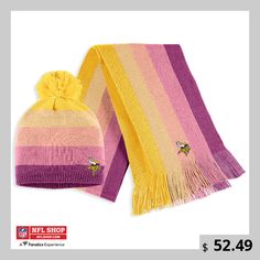 Get warm in Minnesota Vikings style with this knit hat and scarf set from WEAR by Erin Andrews. It features embroidered team graphics over a sleek ombre pattern. Whether going to the stadium or enjoying a cold day outdoors, step out in Minnesota Vikings style with this set. Knit Hat And Scarf, Andrew Gold, Scarf Cuff, Viking Hat, Ombre Pattern, Hat And Scarf Set, Erin Andrews, Viking Woman, Hat And Scarf Sets