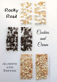 four different types of rocks and creams in plastic trays on a white background