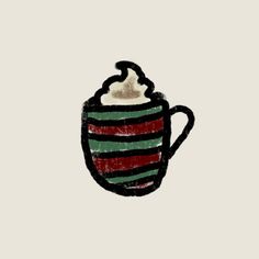 a drawing of a coffee cup with whipped cream in it