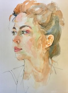 a watercolor painting of a woman's face