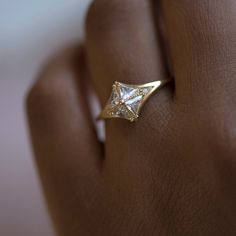 a woman's hand with a diamond ring on it