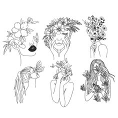 four women with flowers in their hair