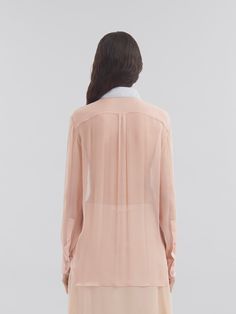 Two-tone long-sleeve shirt made from sheer silk crepon. Maxi 3D flower appliqués on the front, hand-embellished with Marni mending stitches. Regular fit with collar and button closure. Mending Stitches, Flat Heel Boots, Heel Accessories, Trunk Bag, Front Hand, Women Essentials, Lacing Sneakers, Boot Accessories, Cool Socks