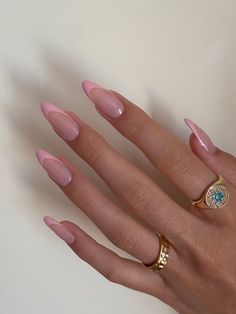 Baby Pink French Tip Nails Almond, Pink Glass Nails, Baby Pink French Tip Nails, Paznokcie Hello Kitty, Old Money Nails, Pink French Nails, Money Nails, Hard Gel Nails