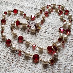 Miriam Haskell, Graceful Ruby Red Crystals With Pearls Necklace. Opera Length: 36" ( Can Be Used As Double Strand ) Miriam Haskell Jewelry, Pearls Necklace, Miriam Haskell, Necklace Pearl, Red Crystals, Vintage Costume Jewelry, Vintage Costumes, Ruby Red, Red Gold