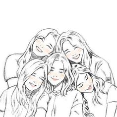 5 Sisters Drawing, Best Friend Cartoon, Friendship Sketches, Best Friend Sketches, Friends Drawing, Sisters Drawing, 5 Best Friends, Friends Sketch, Best Friend Drawings