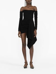 GAUGE81 Ansley off-shoulder Minidress - Farfetch Black Off-shoulder Mini Dress For Evening, Black Off-shoulder Mini Dress For Vacation, Black Off-shoulder Beach Mini Dress, Luxury Black Off-shoulder Mini Dress, Luxury Black Off-shoulder Asymmetrical Dress, Summer Weddings, Mini Black Dress, Summer Wedding, Off Shoulder