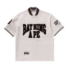 Find BAPE Baseball Jersey Short-sleeve Shirt 'ivory on Editorialist. BAPE Baseball Jersey Short-Sleeve Shirt 'Ivory' Baseball Jersey Outfit, Short Sleeve Linen Shirt, Bape Men, Jersey Outfit, Camo Shirts, Baseball Shirts, Baseball Jersey, Camping Shirt, Knit Shirt