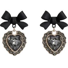 Refresh your accessories with these heart-shaped earrings featuring black crystal and bow details for vintage-inspired style. 0.59" W x 0.98" L Silver-plated copper / enamel / cubic zirconia / crystal Crystal Heart Earrings, Black Bow Tie, Heart Crystal, Heart Shaped Earrings, Heart Drop Earrings, Black Bow, Crystal Heart, Black Crystals, New Year Gifts