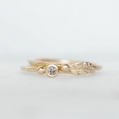 "Sweet little \"Leaf and Flower Bud\" stacking ring in 14k OR 18k gold. Wear it alone for a minimalist look or stack it up! Details: *Band - 1.3mm, hammered (Also available in 1.6mm) *Gold - 14k yellow or Rose *18k gold also available. Price on request Made to order. Please let me know the ring size you would like in the \"Message to seller\" section when you check out. Thanks for looking! Lilian" Ring Bride, Handmade Gold Ring, Branch Ring, Bride Jewelry, Nature Ring, Flower Bud, Handmade Gold, Bride Jewellery, Dainty Ring