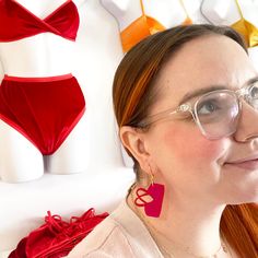 Custom made for Hey Mavens!, these red acrylic earrings are designed and made in Salt Lake City by Gloss & Shimmer. They are the perfect finishing touch to any outfit! Red Bra, Acrylic Earrings, Salt Lake City, Lake City, Handmade Natural, Bralette, Polymer Clay, Custom Made, Salt