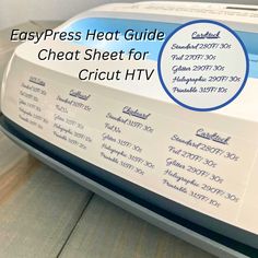 the easypress heat guide for cricut htv is shown on top of a machine