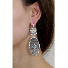 For Sale on 1stDibs - A pair of drop earrings set with carved and pierced oval grey jade plaque, centered with an oval-cut emerald, both in a brilliant-cut diamond surround Earrings Pendant, Brilliant Cut Diamond, Earrings Set, Oval Cut, Earring Set, Diamond Cuts, Jade, Emerald, Dangle Earrings