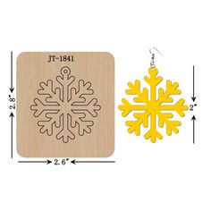 a wooden snowflake ornament is shown with measurements