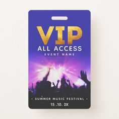 a purple and gold concert ticket with the words,'all access event name '