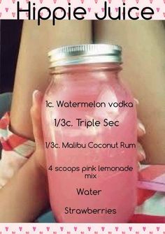 a pink drink in a jar with instructions for how to drink it and what to use it