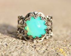 Vintage Green Opal RingMinty Green Glass by hangingbyathread1 Vintage Green Opal Round Ring, Vintage Green Opal Ring, Bohemian Green Crystal Ring, Bohemian Green Opal Ring, Bohemian Green Crystal Round Ring, Green Bohemian Crystal Ring, Adjustable Green Opal Bohemian Ring, Handmade Green Opal Bohemian Ring, Green Adjustable Bohemian Opal Ring