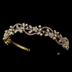 Crystal and Pearl Bridal Cryatal Headband - La Bella Bridal Accessories Wedding Tiara Headband, Gold Bridal Headband, Pearl Headband Wedding, Floral Tiara, Tiara Headband, Pearl Headpiece, Gold Tiara, Headband Tiara