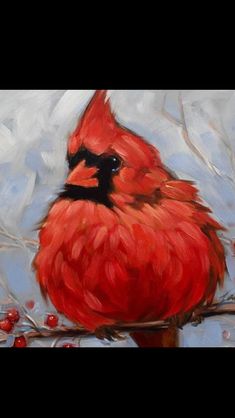 a painting of a cardinal perched on a tree branch