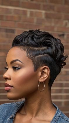 Stylish short haircuts for black wo Mohawk Hairstyles For Black Women Short, Short Bob Hairstyles For Black Women Thinning Hair, Pixie With Side Part, Short Hairstyles For Black Women Over 50, Awkward Hair Length Styles, Pixie Mohawk Black Women, Short Pixie Haircuts For Black Women, Fingerwaves For Black Women