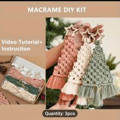 the macrame diy kit includes four different crochet patterns and instructions