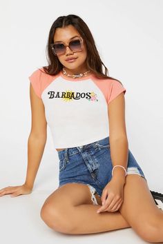 Barbados Graphic Cropped Raglan Tee Graphic Advertisement, Baby Baseball, Sun Graphic, Graphic Floral, Baseball Baby, Raglan Tee, Barbados, Street Style Women, Baseball Tee