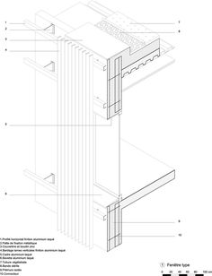 an architectural drawing shows the details of a wall and ceiling section, with different sections labeled in