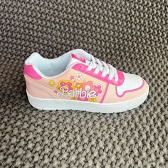 Brand New With Tags. Will Ship Promptly. Pink Custom Synthetic Sneakers With Laces, Barbie Tennis Shoes, Cute Pink Sneakers For Playtime, Pink Lace-up Canvas Sneakers, Pink Non-slip Sneakers For Playtime, Canvas Sneakers Womens, Slippers Online, Barbie Shoes, Pink Sneakers