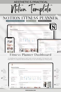 Workout Tracker Printable Aesthetic Workout Planner, Aesthetic Dashboard, Planning Aesthetic, Aesthetic Notion Template, Workout Journal, Notion Aesthetic, Aesthetic Notion, Digital Dashboard, Project Management Templates