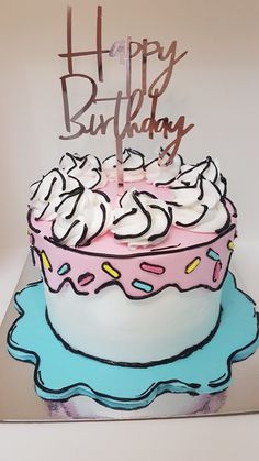 a birthday cake with white frosting and sprinkles on it that says happy birthday