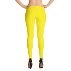 Stylish, durable, and a hot fashion staple. These polyester/spandex leggings are made of a comfortable microfiber yarn, and they'll never lose their stretch.  * Fabric: 82% polyester, 18% spandex * Fabric weight: 6.78 oz/yd² (230 g/m²) (weight may vary by 5%) * 38-40 UPF * Made of a microfiber yarn, which makes the item smooth and comfortable * Four-way stretch fabric that stretches and recovers on the cross and lengthwise grains * Elastic waistband * Overlock and coverstitch * Blank product com Yellow Leggings, Designer Leggings, Casual Leggings, Legging Outfits, Spandex Leggings, Canary Yellow, Leggings Casual, Womens Tights, Running Tights