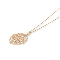 This detailed filigree pendant, resembles feminine strength. Elegant and classic, this filigree pendant is set in 18K rose gold, and features a diamond lined, swirly, filigree design that holds over two hundred sparkling white diamonds. The pendant hangs from a rose gold chain and is attached by an embellished bail at the top of the pendant. This pendant is sure to be adored by all who see it and makes for a beautiful gift.
We are happy to answer any of your questions! Contact us! Zipper Bracelet, Filigree Pattern, Pave Pendant, Filigree Pendant, Rose Gold Chain, Feather Pendant, Diamond Star, Filigree Design, Gold Filigree