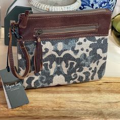 Questions? Leave A Comment Below! 9.5” X 8” Nwt Myra Distressed Leather & Canvas Wristlet La Fashion, Distressed Leather, Leather Pouch, Canvas Leather, New Bag, Blue Gray, Blue Grey, Color Blue, Bag Lady