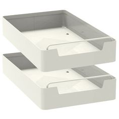 two white plastic storage bins with dividers