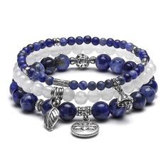 PRICES MAY VARY. Stackble Bracelest Set of 3: 6.5-7 inches round features 3 bracelets.(4mm Sodalite cupule bracelet,6mm white jade leaf bracelet,8mm sodalite lotus bracelet) Facted White Jade: Jade draws off negative energy of all kinds, neutralizes background, aids concentration and unlocks memory. In Chinese culture, Lotus flower means purity and harmony. Sodalite Crystal Bracelet: Sodalite brings inner peace, so its peaceful properties will flow all around you. As Well, Sodalite is Extra Luck Lotus Bracelet, Sodalite Crystal, Leaf Bracelet, Bracelets Set, Charm Beads, Chakra Bracelet, Healing Energy, Healing Bracelets, Rose Quartz Crystal