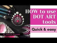 the words how to use dot art tools are in front of an image of pencils and