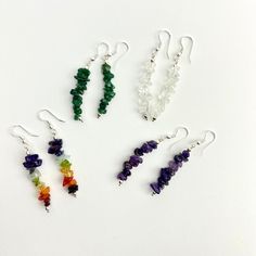 Crystal Chip dangle earrings sold in 10 packs! Chip Earrings, Clear Quartz, Chakra, Dangle Earrings, Amethyst, Chips, Drop Earrings, India, Crystals